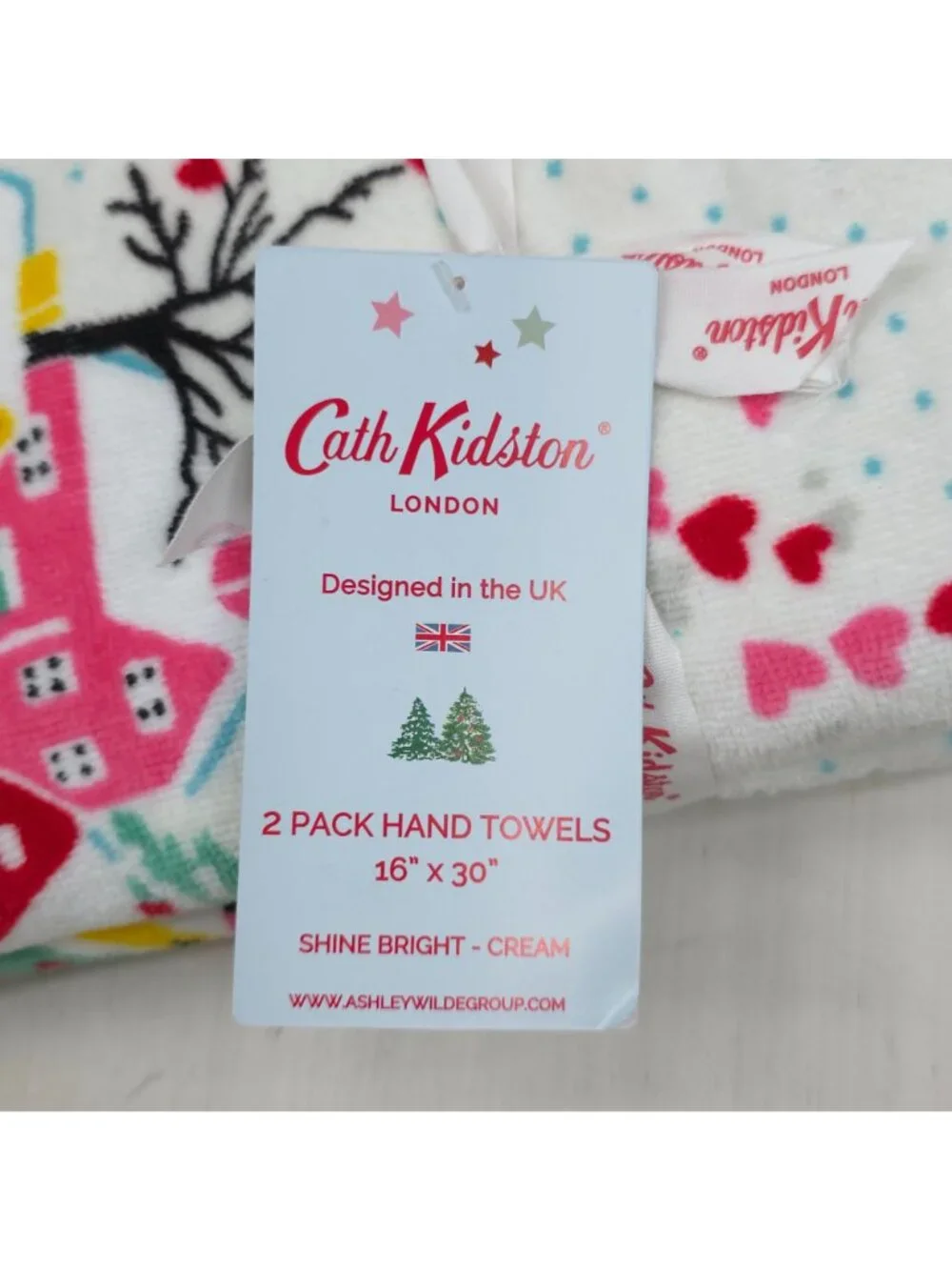 Cath Kidston 2 Pack Hand Towels Shine Bright Winter Village Holiday Christmas